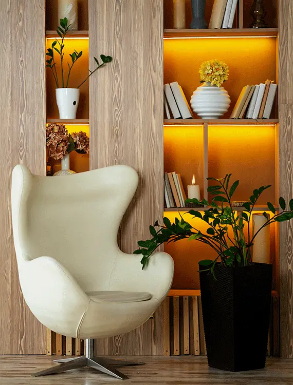 Modern interior design featuring a stylish white chair